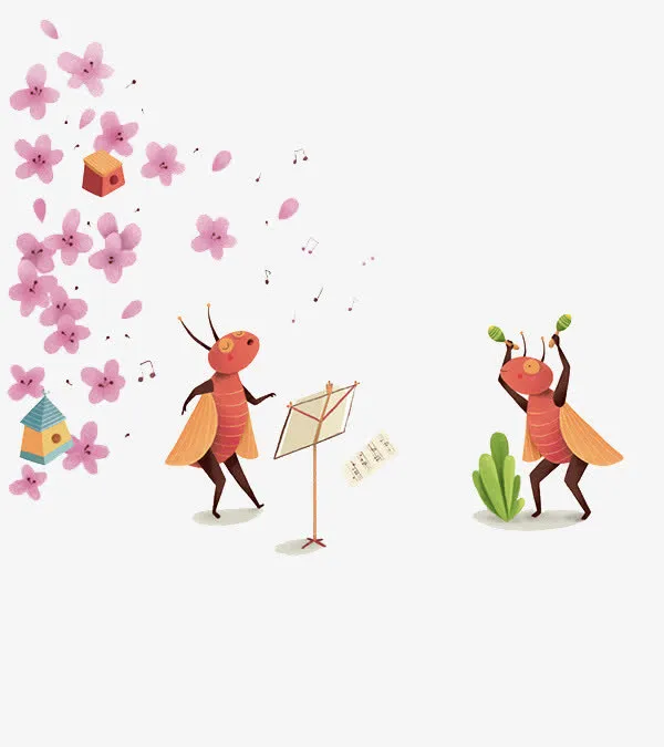 手绘春天瓢虫演奏免抠