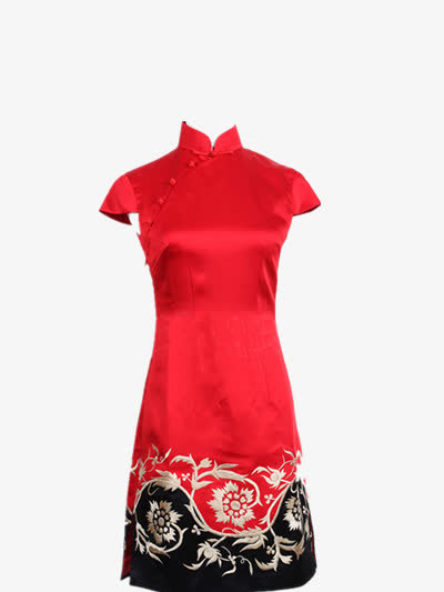 正红色旗袍免抠