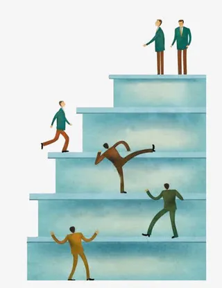 一层层台阶向上爬的人免抠标签元素