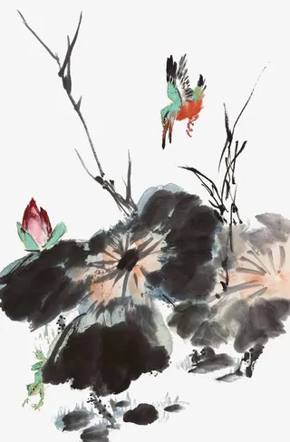 水墨画莲花免抠