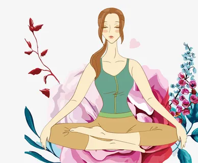 手绘清新装饰插图女孩瑜伽冥想插免抠