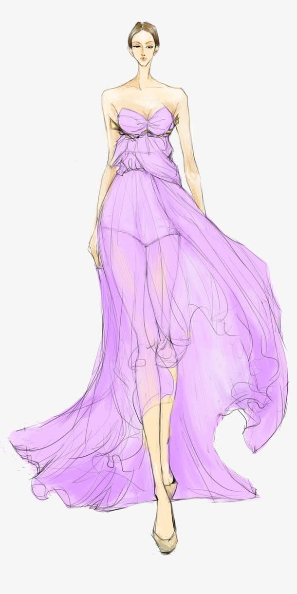 高端女式晚礼服插画免抠