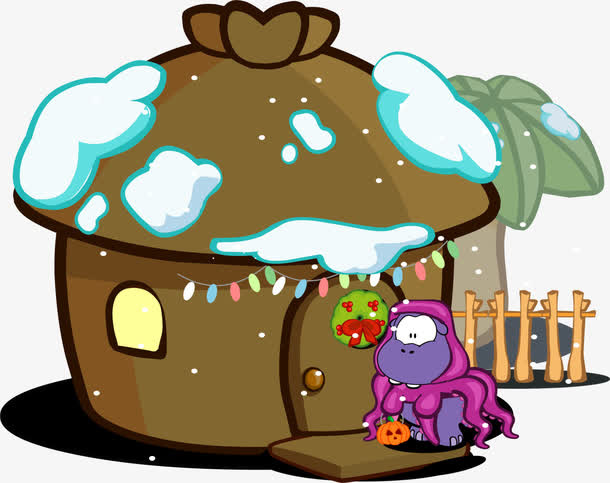 褐色卡通冬季积雪小屋免抠