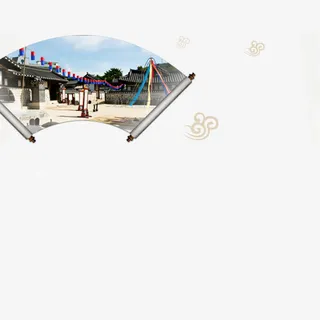 折扇旅游景点装饰元素免抠