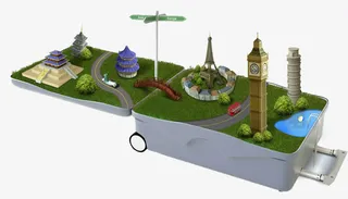 创意旅行箱中的城市免抠