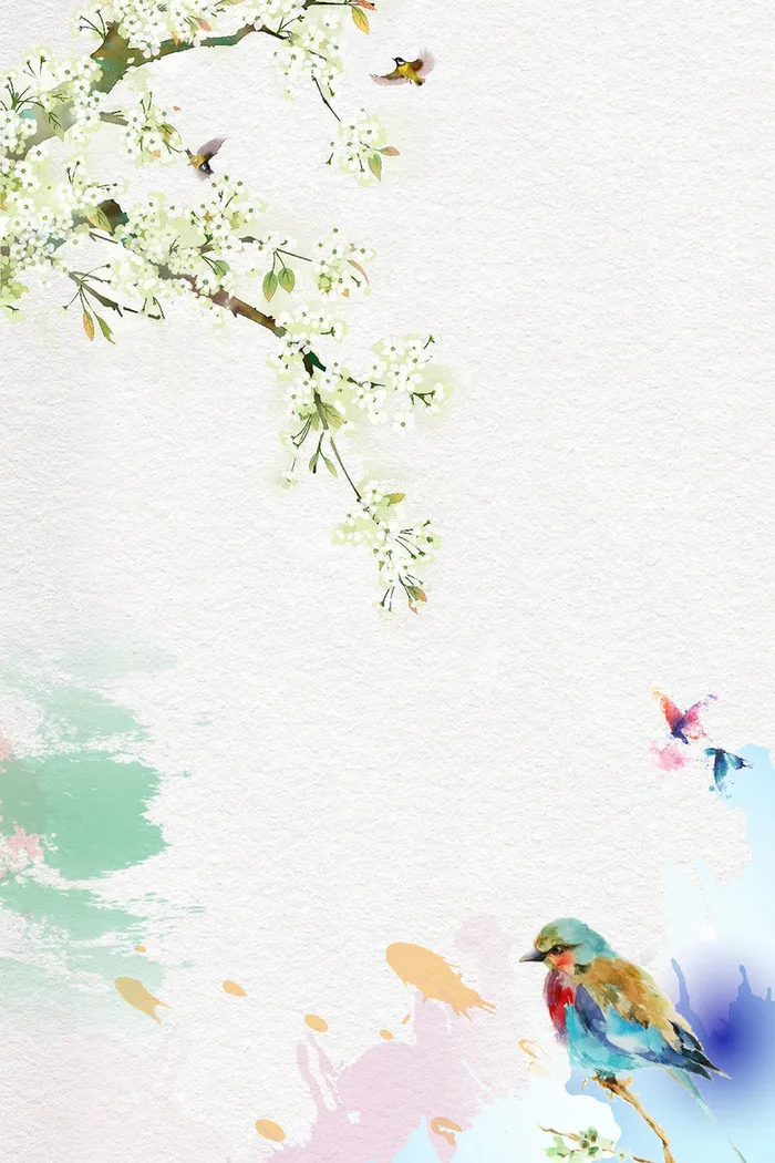 浅色手绘春季花鸟背景高清