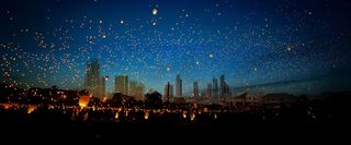 孔明灯天空背景素材高清