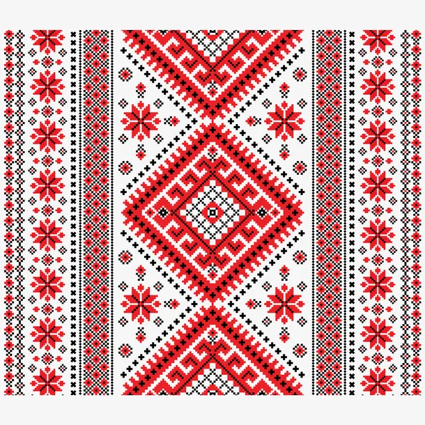 红色卡通刺绣花纹矢量图免抠