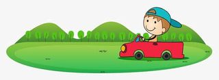 卡通草地上的车免抠