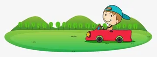 卡通草地上的车免抠