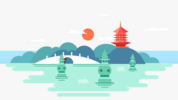 扁平风杭州西湖风景免抠