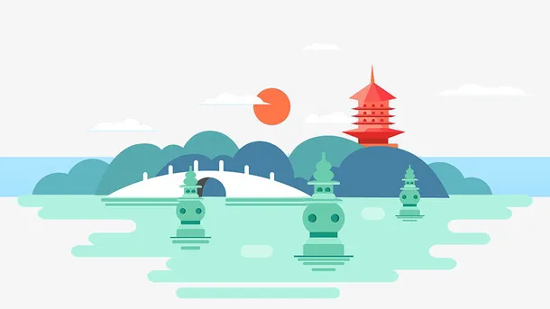 扁平风杭州西湖风景免抠
