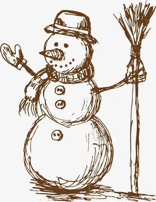 棕色线条雪人免抠