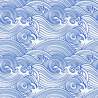 蓝色翔云水波纹古风线描免抠