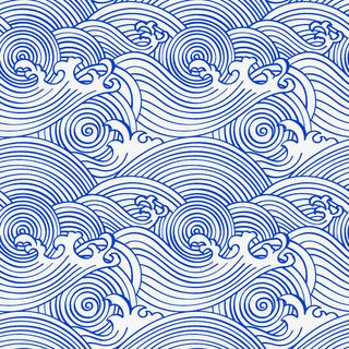 蓝色翔云水波纹古风线描免抠