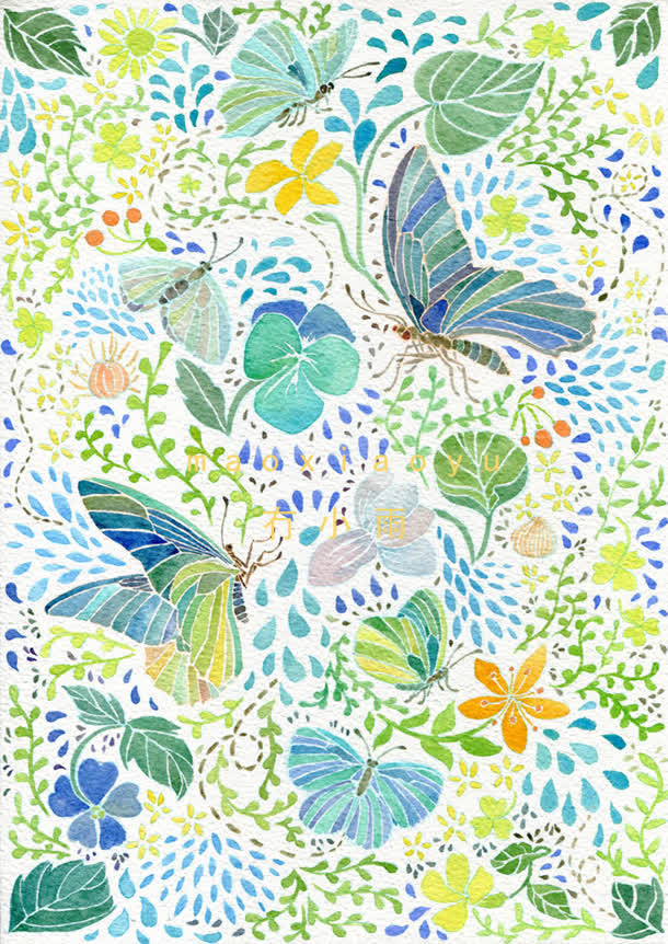 蝴蝶花纹手绘插图免抠