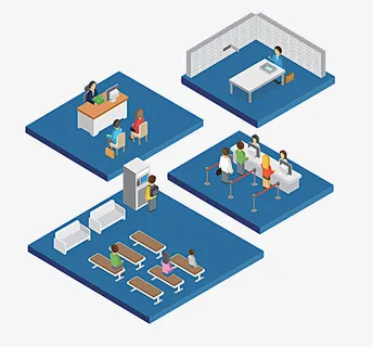 手绘银行网点办公区域免抠