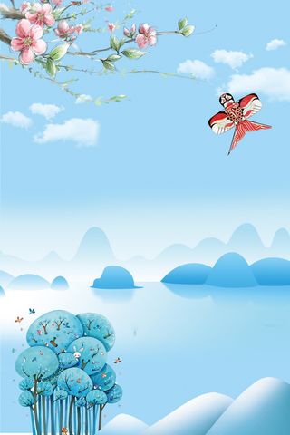 蓝色手绘春天来了海报高清