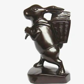 玉兔背筐镂空木雕免抠