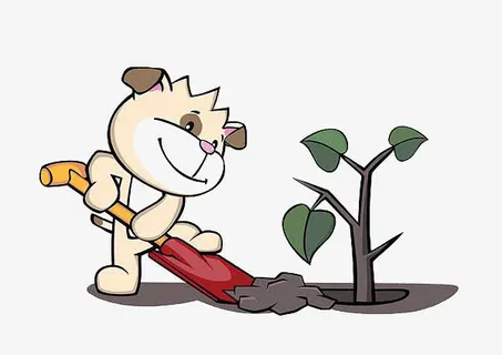 卡通小狗种树素材免抠