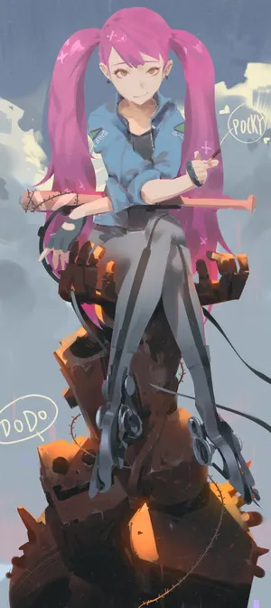 手绘满头红长发的女孩免抠