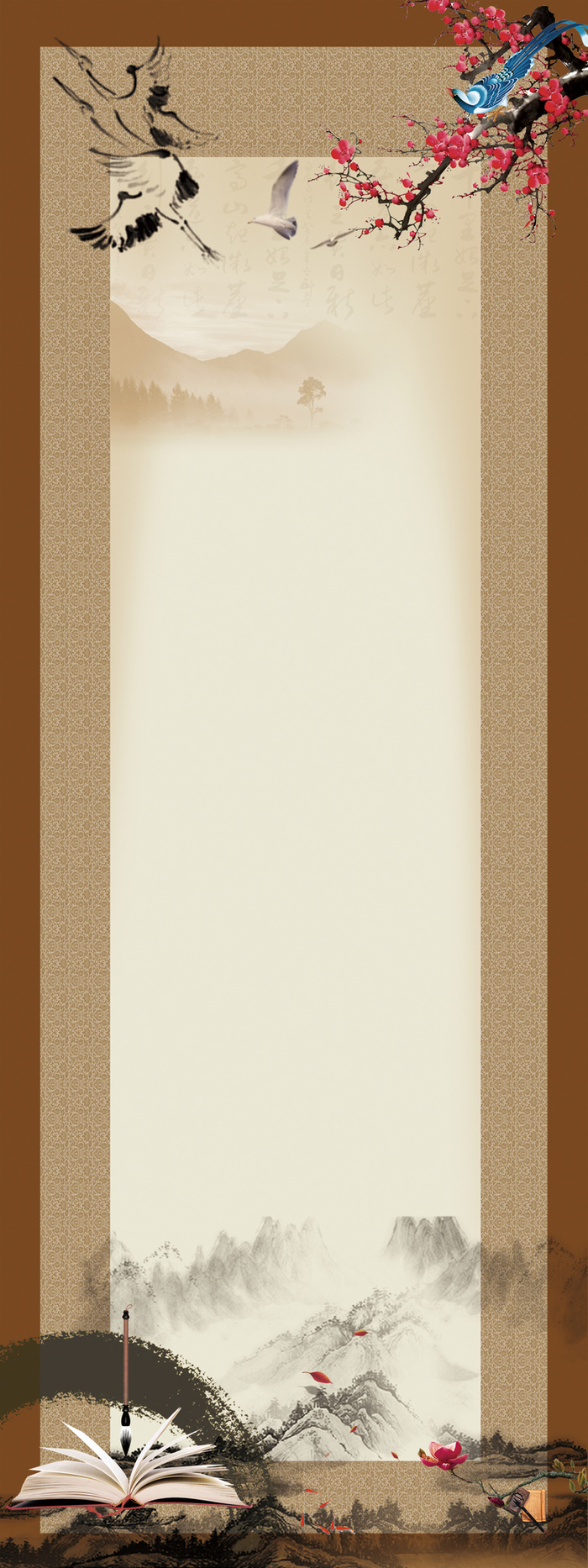 中国风水墨山水花鸟展板背景高清