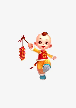 新年男孩鞭炮免抠