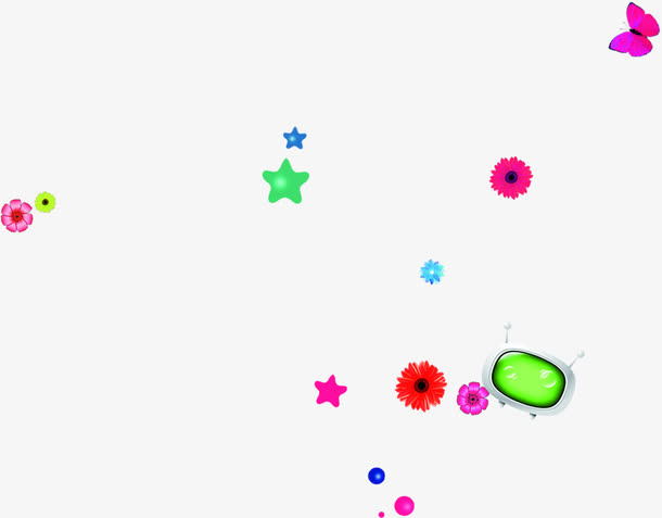 粉色梦幻花朵星星免抠