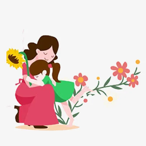 小清新母女插画图免抠
