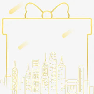 金色礼盒城市线条免抠