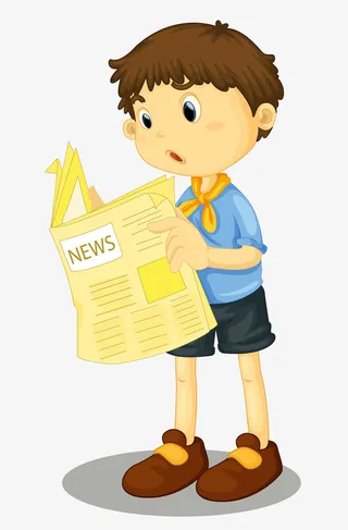 卡通男孩看报纸免抠