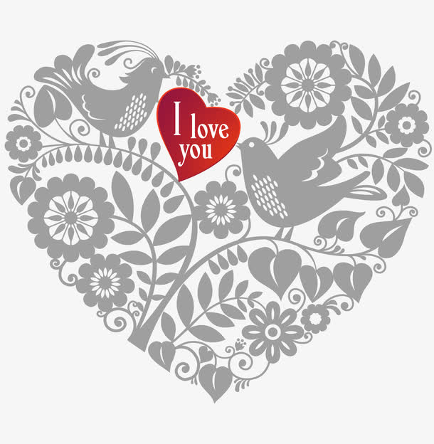 浪漫小鸟爱心花朵背景矢量素材