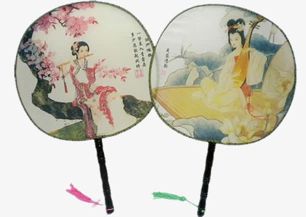 圆形扇子绘画美女免抠