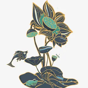 国潮风莲花锦鲤免抠