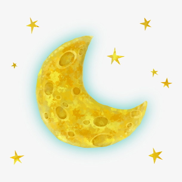 手绘水彩月牙装饰素材免抠