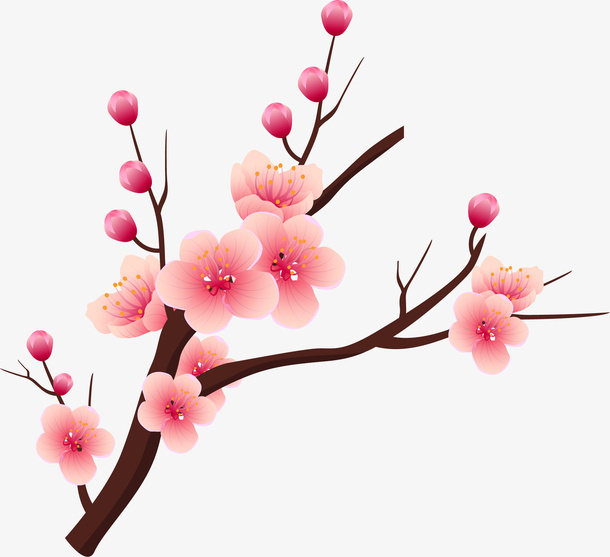 卡通手绘春天盛开花枝免抠