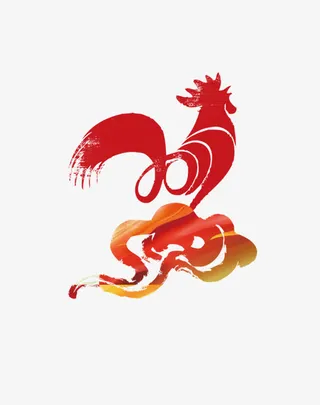 鸡年红色水墨公鸡免抠