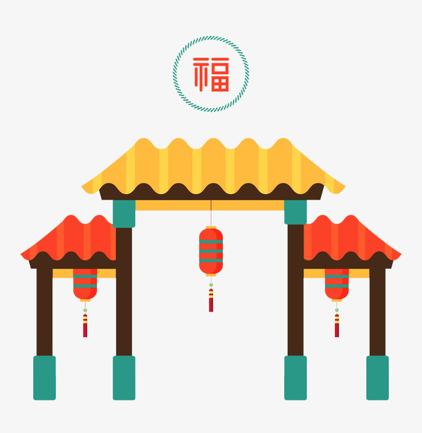 卡通大门上的灯笼免抠