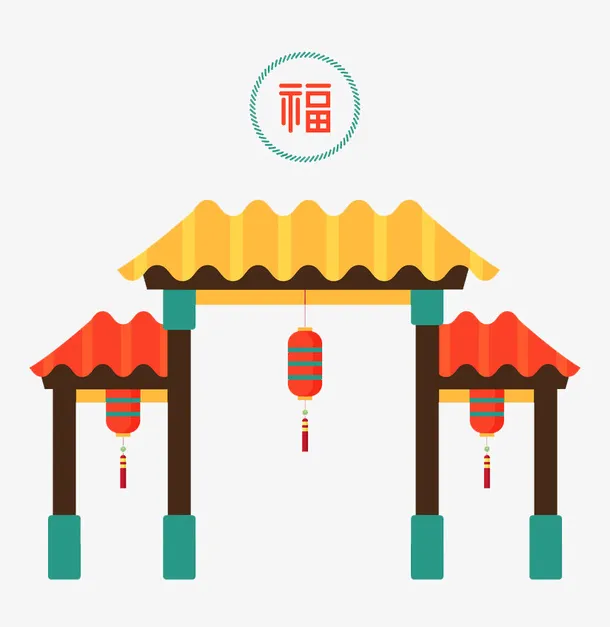 卡通大门上的灯笼免抠