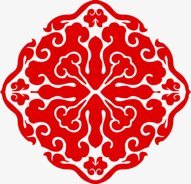 传统元素红色剪纸免抠