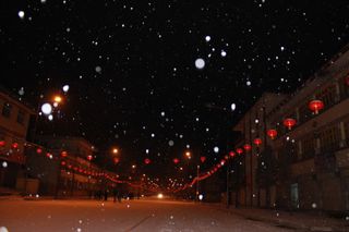 蓝色星空红色灯笼免抠