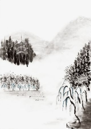 水墨画山水画免抠