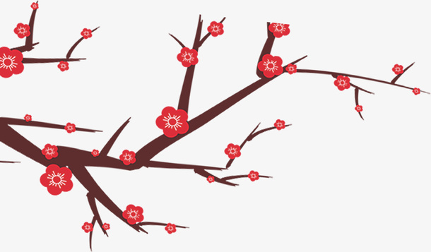 卡通手绘梅花树枝免抠