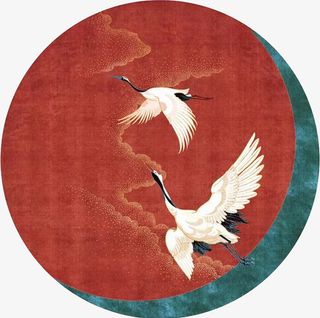 古风仙鹤中国红地毯免抠