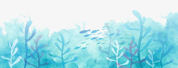 蓝色水墨植物大树元素免抠