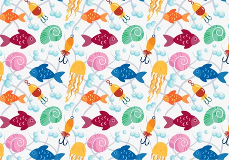 多彩手绘大海鱼群免抠