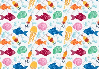 多彩手绘大海鱼群免抠