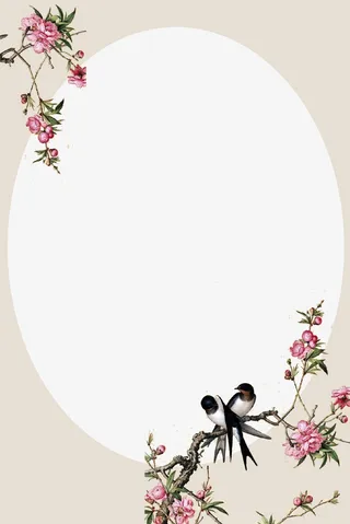古风花鸟椭圆边框免抠