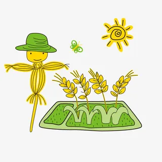 手绘稻草人和粮食免抠