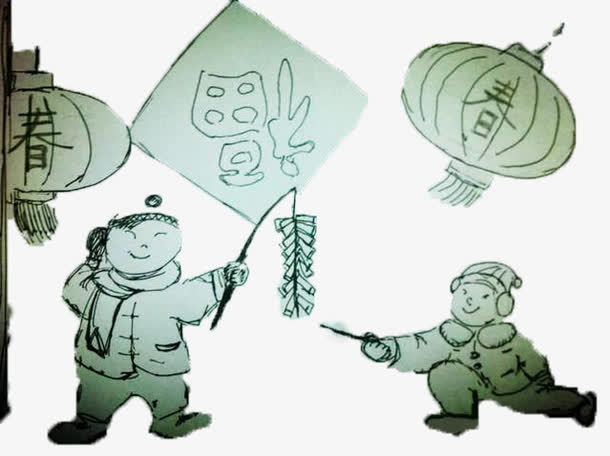 春节两小儿童放鞭炮免抠